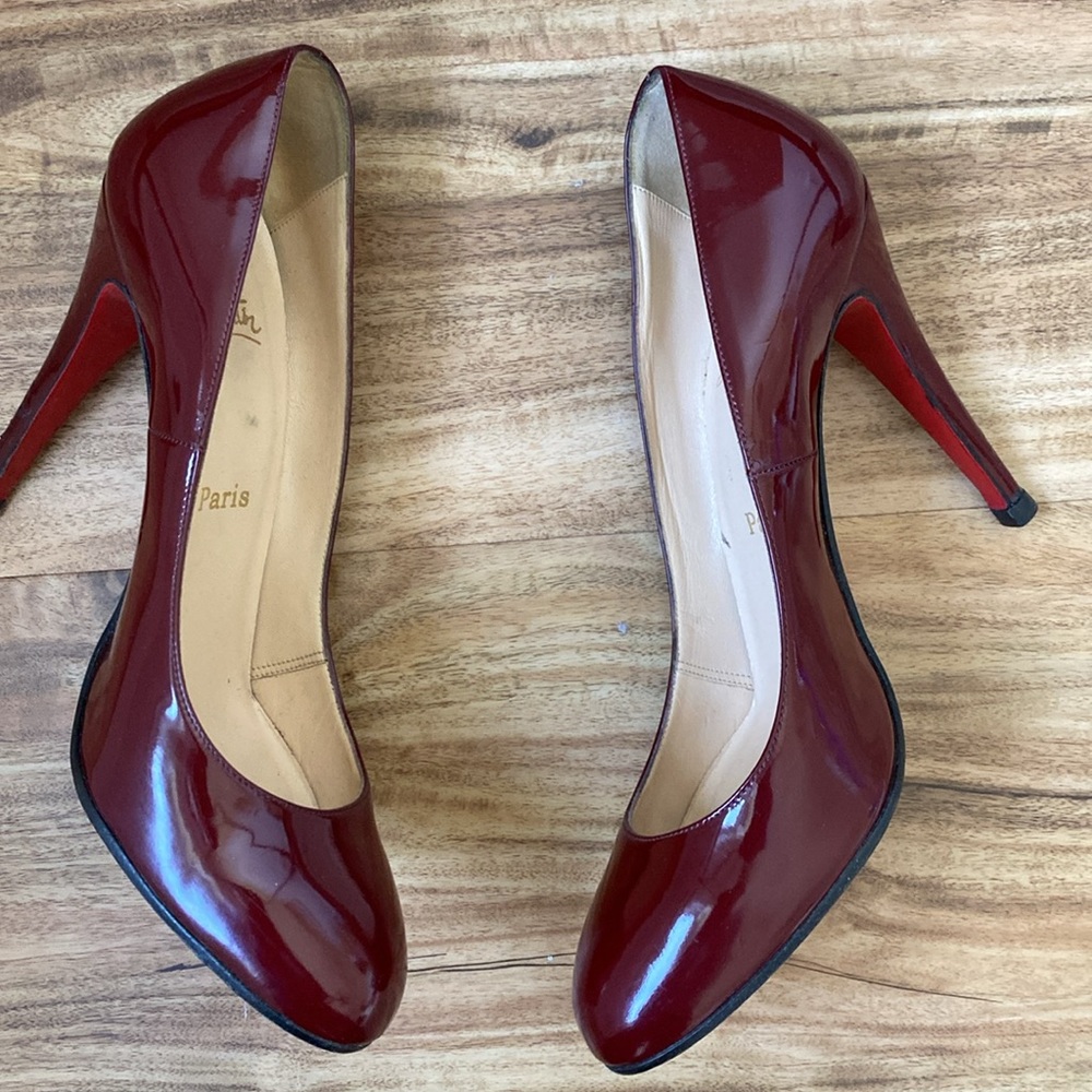 Christian Louboutin Ron Ron 100mm Burgundy patent calf pumps 39.5 - Picture 6 of 12